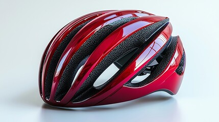 Shiny Red Bicycle Helmet Closeup of excellence in splendor beyond compare with grace in style.