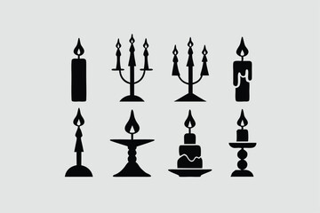 Minimal Black Paraffin Candle Icon Silhouette, Relaxing Aroma Candlelight Decoration Vector.