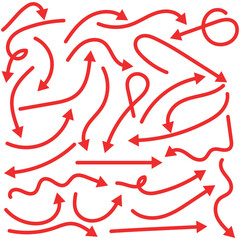  Red Curved Arrows A Set of Hand-Drawn Vector Arrows. Collection of pointers. Set of hand-drawn red vector arrows doodle arrow vector illustration on a white background