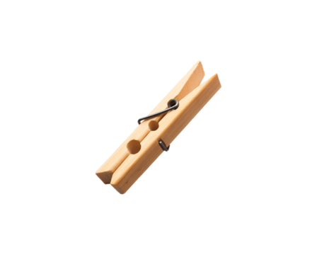 One decorative wooden clothespin isolated on white background. Office clothespins.