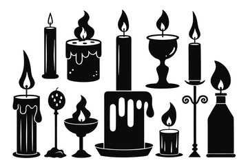 Minimal Black Paraffin Candle Icon Silhouette, Relaxing Aroma Candlelight Decoration Vector.