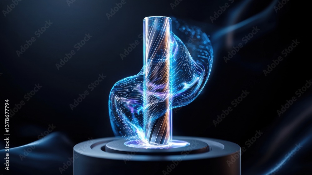 Poster a glowing blue object with a spiral shape