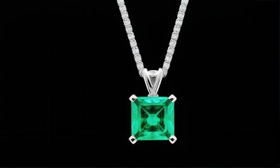 Green Emerald Gemstone Pendant Necklace on Silver Chain