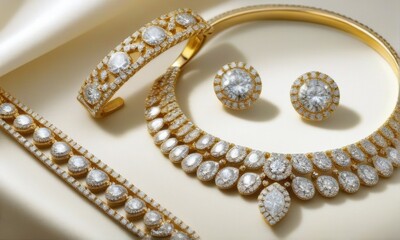 Elegant Diamond Jewelry Set Necklace, Bracelet, and Earrings in Yellow Gold