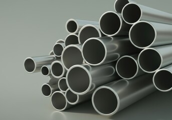 Stacked metal pipes arranged in a visually appealing manner