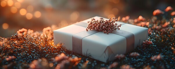 A festive gift card amidst a warm cozy botanical setting