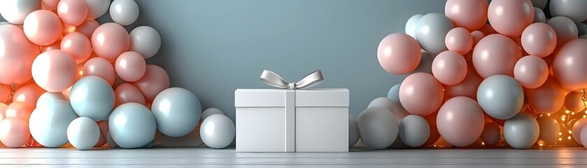 Elegant balloon arch with a gift for a farewell party backdrop