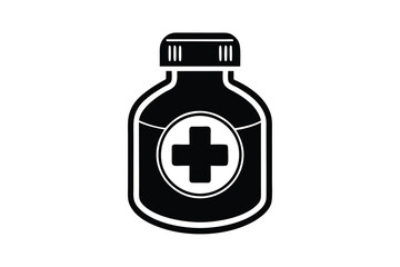 Obraz premium Bottle Icon with Cross Symbol in Black on Transparent Background Design