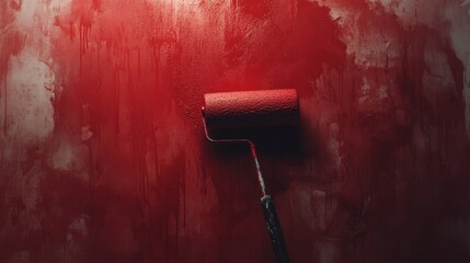 Painting a bold statement red wall transformation indoor renovation home environment close-up creative process