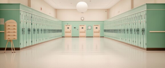 Empty School Hallway with Lockers