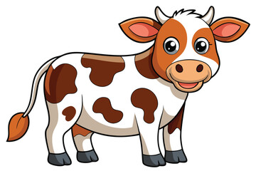 Cartoon Cow Happy, Brown & White Spotted Farm Animal on Transparent