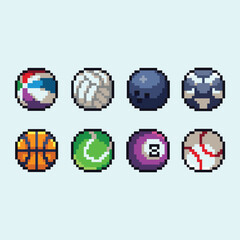 this is ball icon set in pixel art with simple color and white background ,this item good for presentations,stickers, icons, t shirt design,game asset,logo and your project.