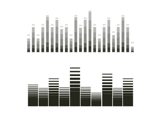 Black sound waves on white background - Music wave frequency or equaliser audio lines and digital voice volume visualisation vector set isolated illustrations 