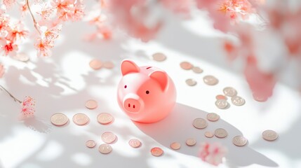 Saving money tips piggy bank setup calm workspace photo minimalist aesthetic close-up financial planning