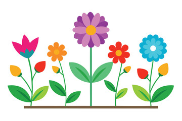 Obraz premium Colorful Floral Arrangement with Flat Design Flowers on White Background