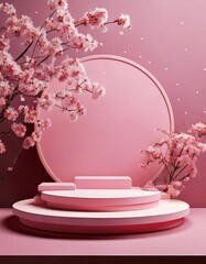 Cosmetic product promotion stand mock up banner, Graphic Resources for 3d Rendering Mockup background.	
