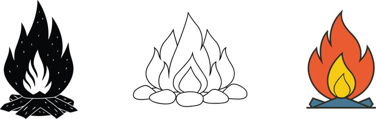 Campfire Flames Black, White, and Colored Fire Icons