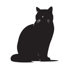 Sleek British Shorthair silhouette, capturing the essence of feline poise - British Shorthair illustration - British Shorthair vector - cat silhouette

