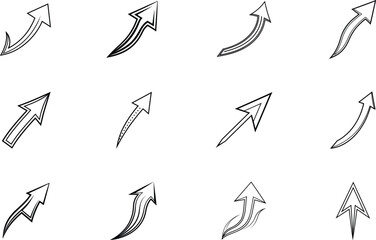 Collection of Twelve Diverse Upward Trending Arrow Icons