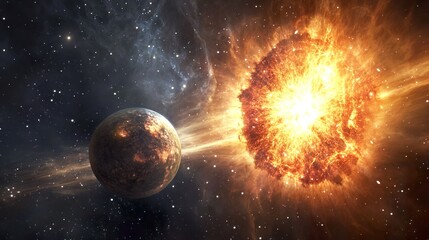 Obraz premium Stunning supernova explosion with vibrant nebula and celestial sphere scenery