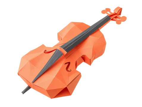 Vibrant orange origami violin for artistic expression, cut out