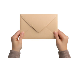 Fototapeta premium Hands holding a brown envelope for communication, cut out