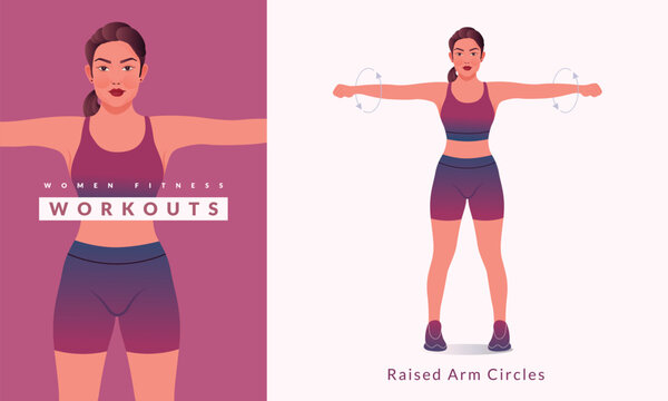 Raised Arm Circles exercise, Woman workout fitness, aerobic and exercises.