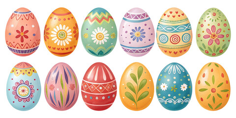 various painted Easter eggs isolated on transparent background	