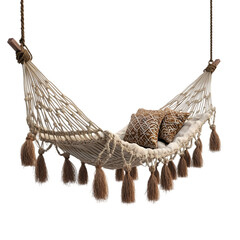Obraz premium Close up of a hammock with pillows and tassels on a black background