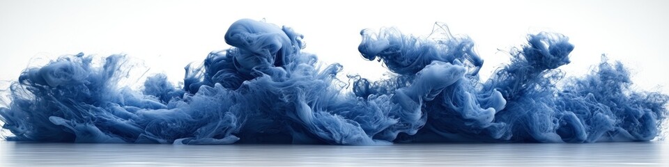Surreal Fusion of Deep Blue Ink Unfolding in Water with Soft Flowing Smoke Trails