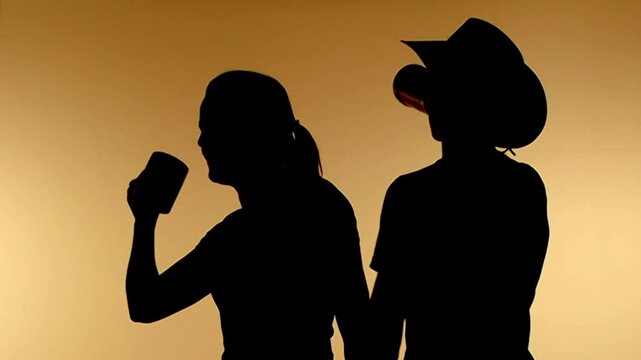 silhueta de casal bebendo em festa 