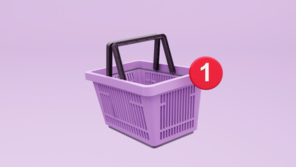 Concept of shopping cart and goods - 3D render. Online shopping, purchasing goods through a basket, quick orders. Background for advertising stores, marketing, service.