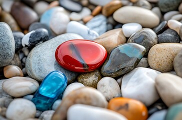 Variety of colorful stones and gemstones close-up on the ground natural beauty  high resolution photo 