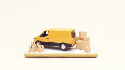 3d render of the concept of fast delivery of parcels around the world by car, plane, scooter. Online shopping. Urgent delivery and logistics. Cargo transportation. Shopping without leaving home.