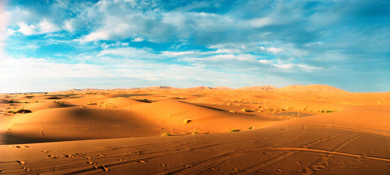 Panoramic view of the sahara Desert landscape, Morocco.