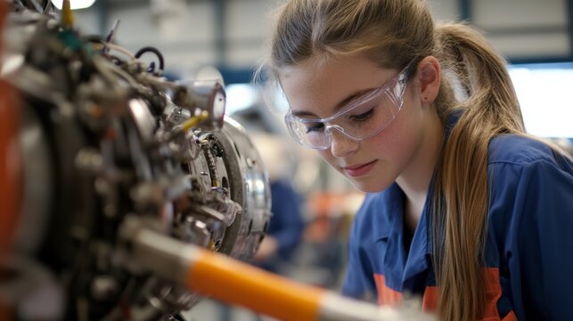 A STEM mentorship program where young students are being guided by professionals in aerospace engineering,