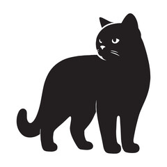 Shadowed Chartreux silhouette, evoking mystery and allure - Chartreux illustration - Chartreux vector - cat silhouette

