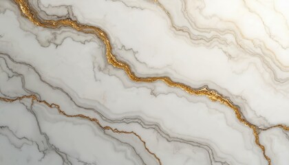 Elegant light marble texture with soft transitions. Golden veins create natural design. Luxurious surface suitable for home decor. Glossy quartz, stone pattern, for flooring countertop. Refined