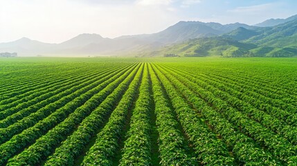 Vast Green Agricultural Field, Aerial view of a lush agricultural landscape.