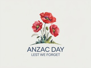 ANZAC Day, Lest We Forget, Red poppies with green stems and leaves symbolizing sacrifice, remembrance, and unity