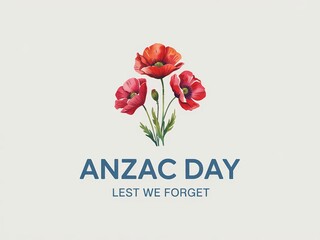 ANZAC Day, Lest We Forget, Red poppies with green stems and leaves symbolizing sacrifice, remembrance, and unity