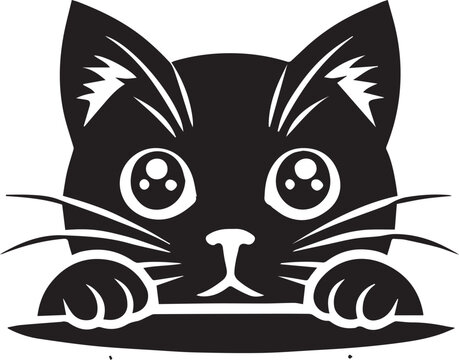 black Peeking cat silhouette vector, cat head silhouette vector, cat head vector illustration
