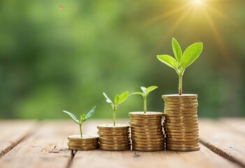 Economic Growth and Investment: Seedlings Growing on Stacks of Coins