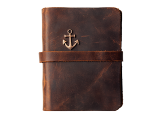 Vintage leather notebook with anchor design for travel enthusiasts, cut out