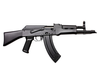 Rugged automatic rifle with black finish for military use, cut out