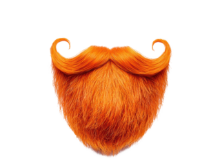 Vibrant orange mustache and beard for playful design projects, cut out
