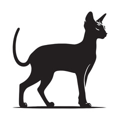 Lithe Cornish Rex silhouette, highlighting its sleek physique - Cornish Rex illustration - Cornish Rex vector - cat silhouette

