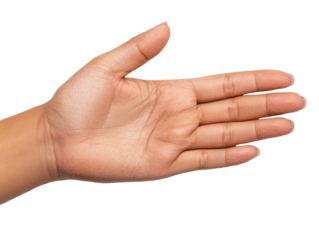 Open hand gesture symbolizing welcome and communication for design, cut out