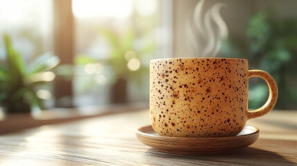 Obraz premium Warm Morning Coffee in Rustic Mug Near Window of excellence in splendor beyond compare with grace.