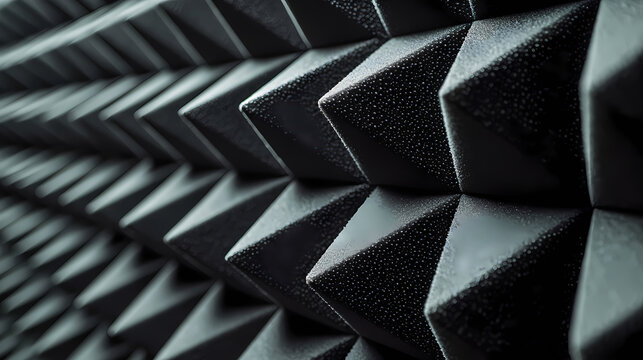 Dark acoustic foam panel with water droplets creating textured surface